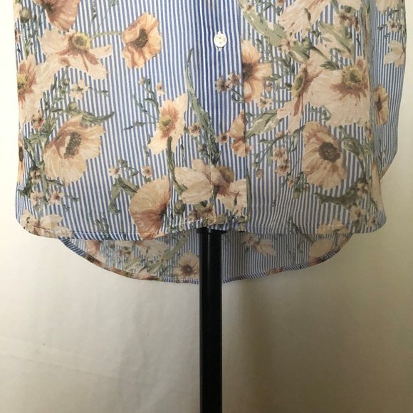 H&M Blue Stripes with Ivory Floral Sleeveles Top - Picture 7 of 7